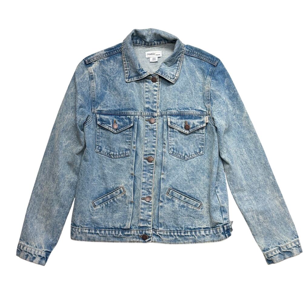 Malibleu Denim Jacket Medium Womens Trucker Acid Wash Button Front Casual